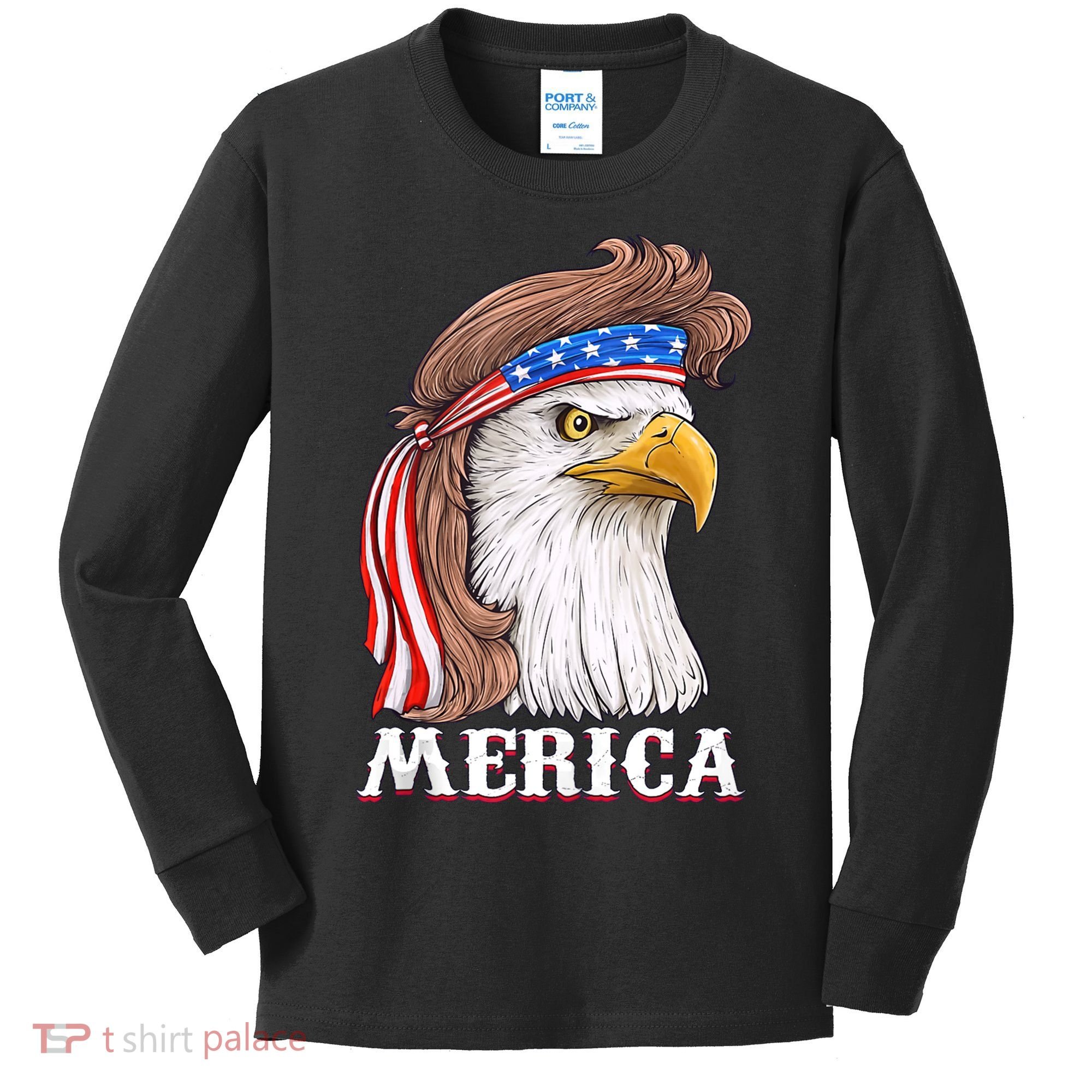 Merica Bald Eagle Mullet 4th Of July American Flag Kids Long Sleeve Shirt