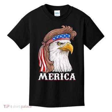 Merica Bald Eagle Mullet 4th Of July American Flag Kids T-Shirt