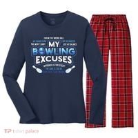 My Bowling Excuses Funny Bowling Gift Women's Long Sleeve Flannel Pajama Set  thumb 0