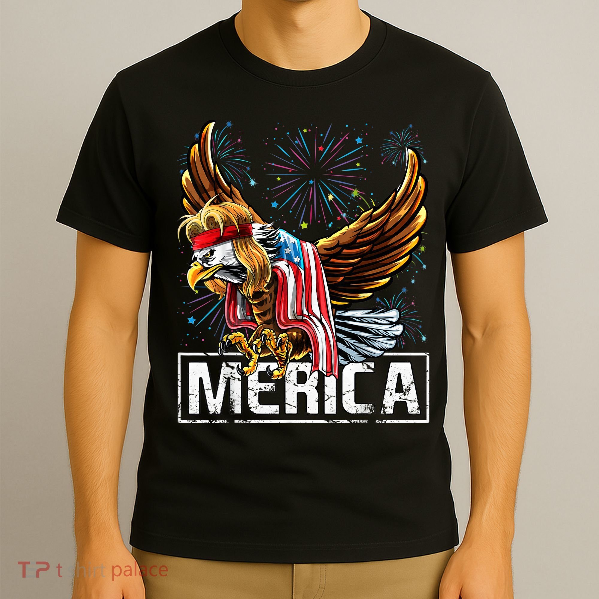 Merica Bald Eagle Mullet 4th of July American Flag Patriotic T-Shirt