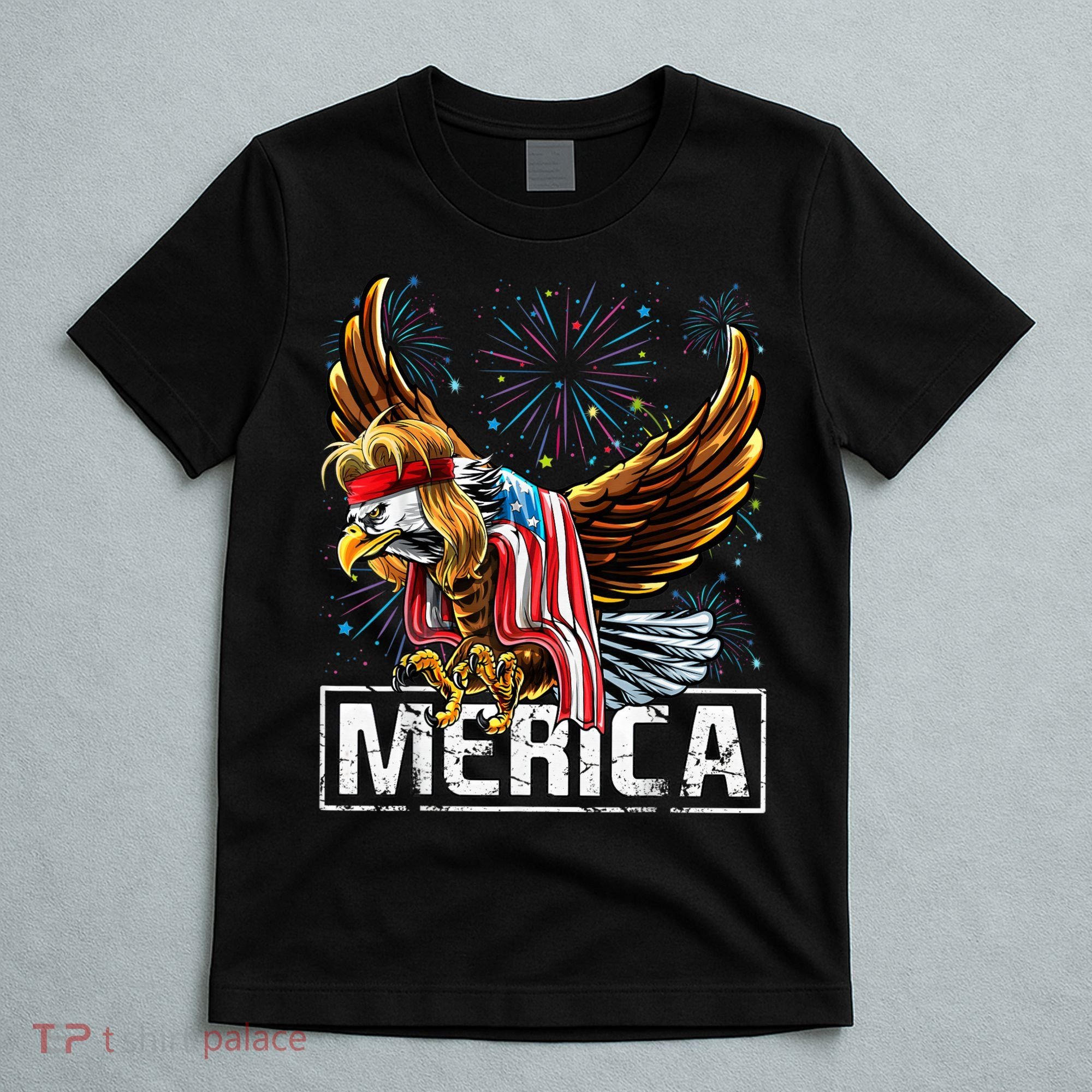 Merica Bald Eagle Mullet 4th of July American Flag Patriotic T-Shirt