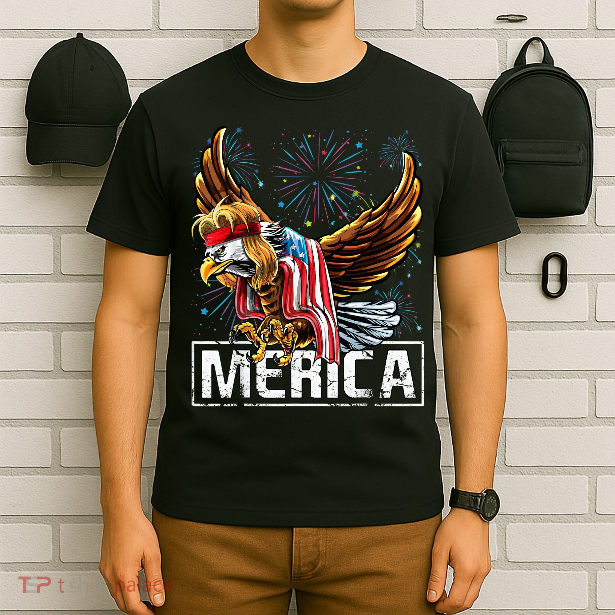 Merica Bald Eagle Mullet 4th of July American Flag Patriotic T-Shirt