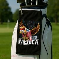 Merica Bald Eagle Mullet 4th of July American Flag Patriotic Golf Towel thumb 2