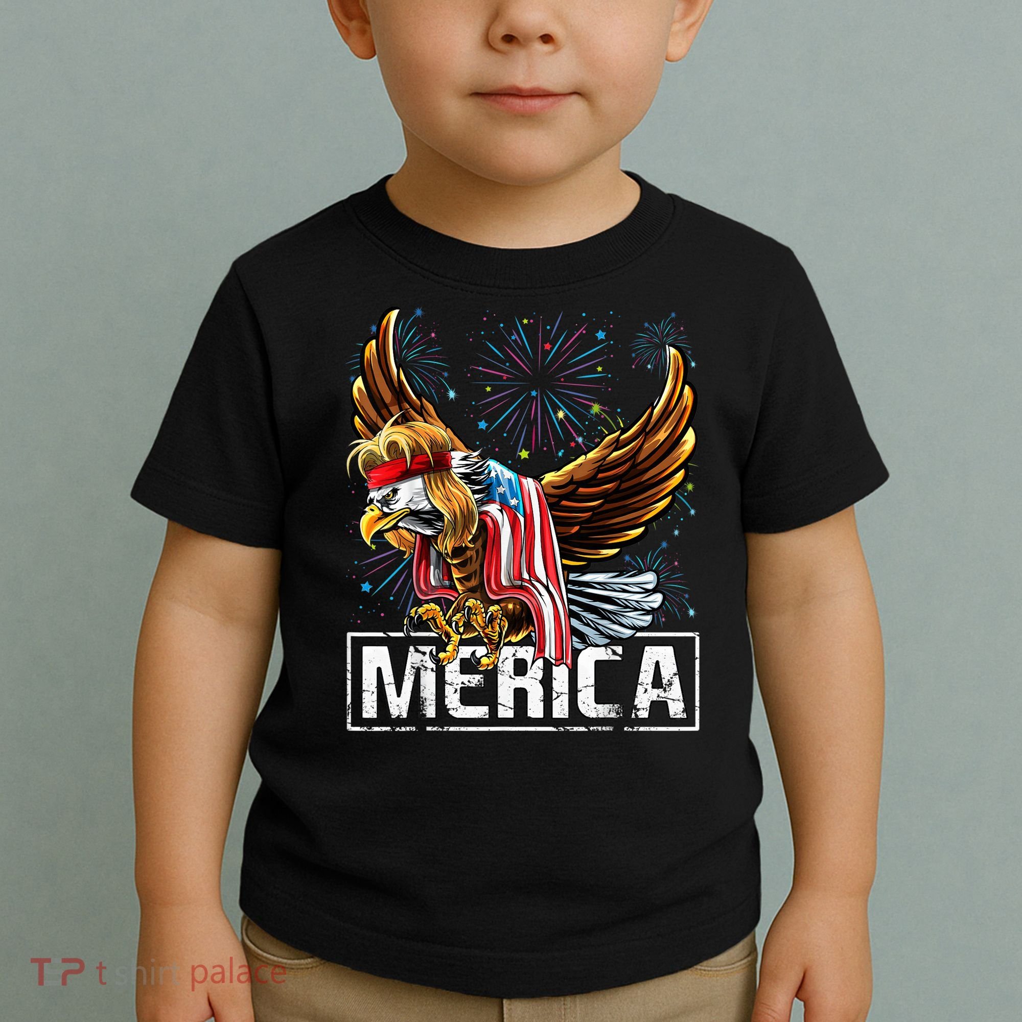 Merica Bald Eagle Mullet 4th of July American Flag Patriotic Toddler T-Shirt