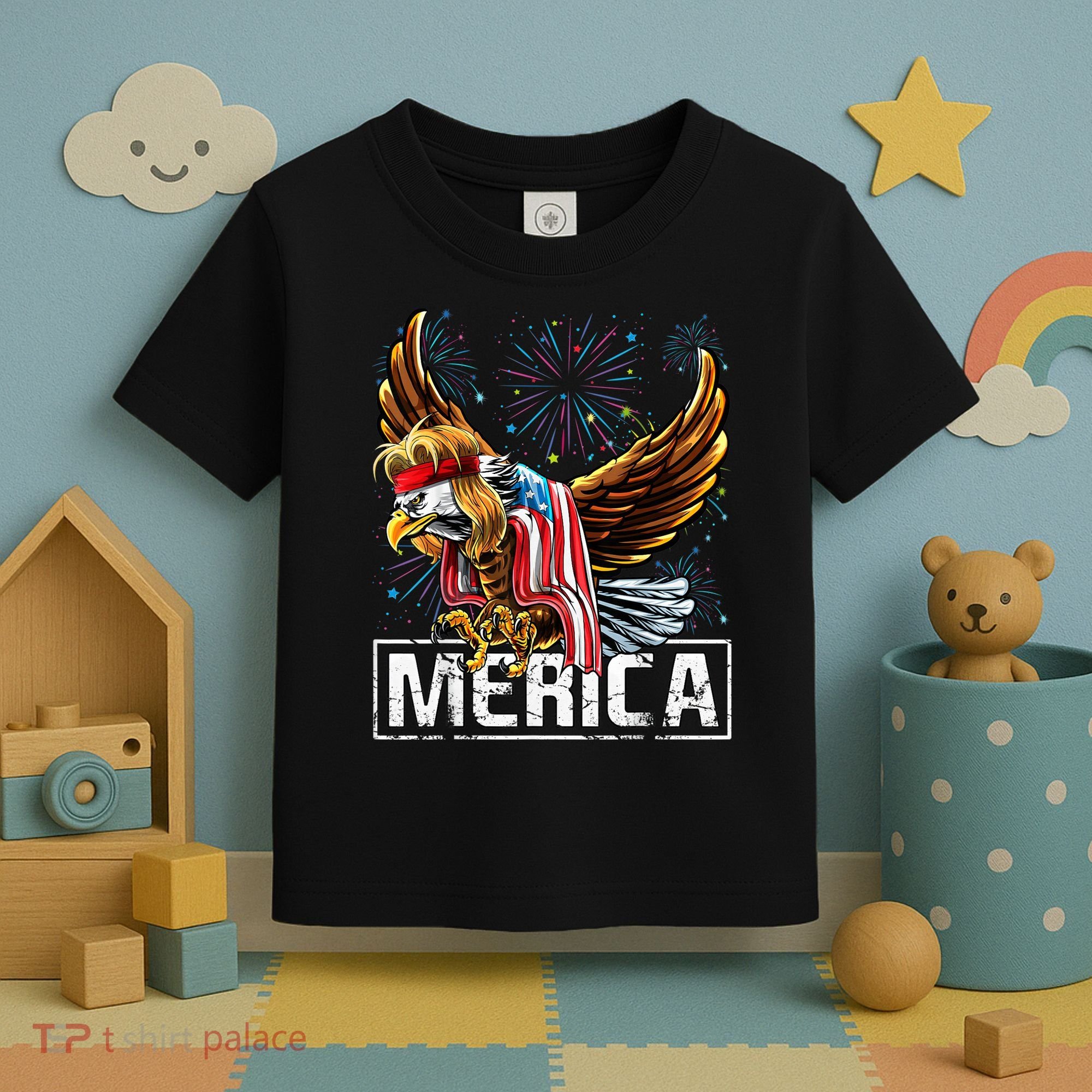 Merica Bald Eagle Mullet 4th of July American Flag Patriotic Toddler T-Shirt