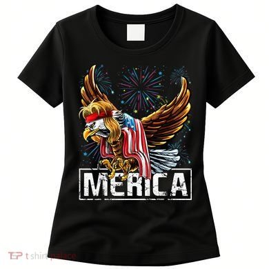 Merica Bald Eagle Mullet 4th of July American Flag Patriotic Women's T-Shirt