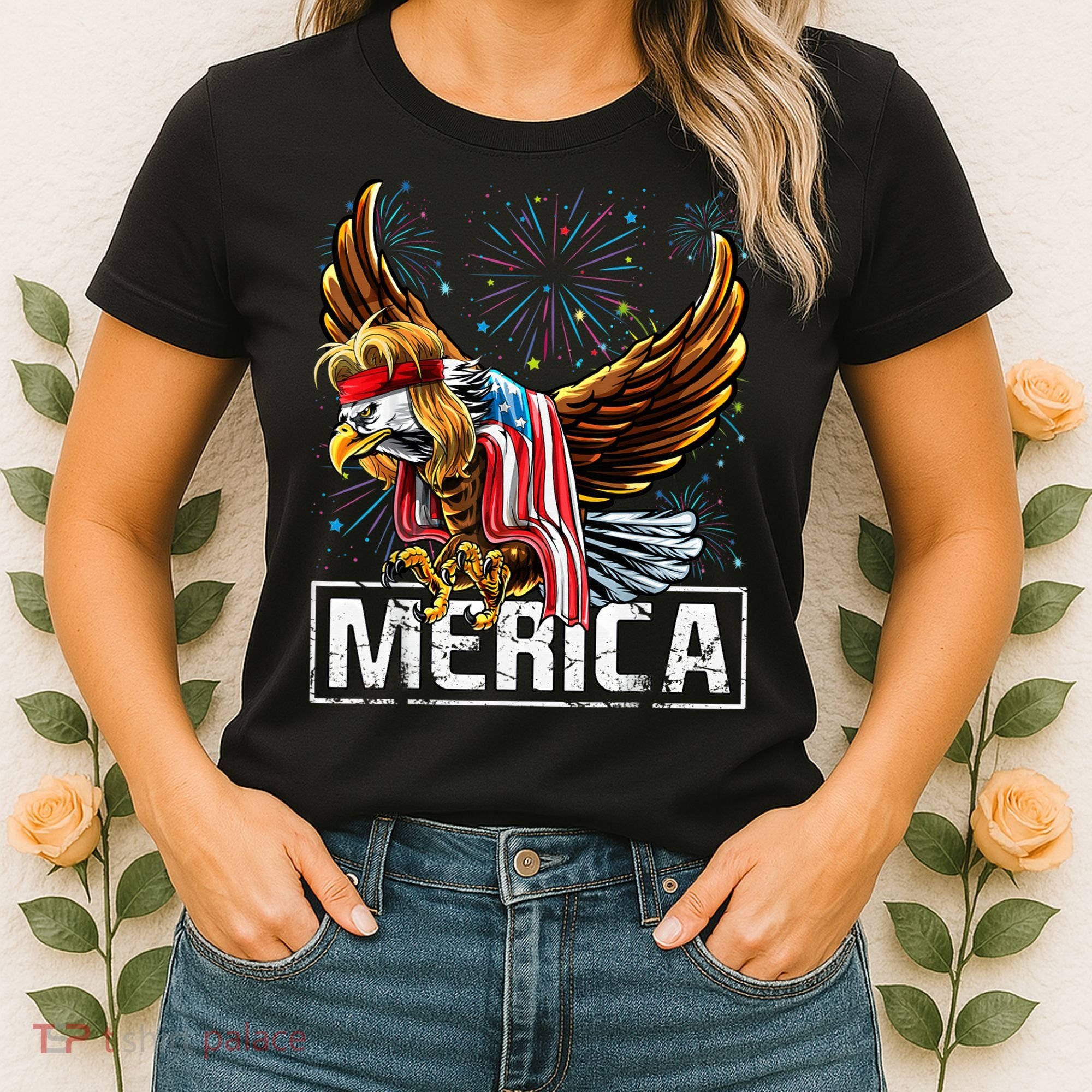 Merica Bald Eagle Mullet 4th of July American Flag Patriotic Women's T-Shirt