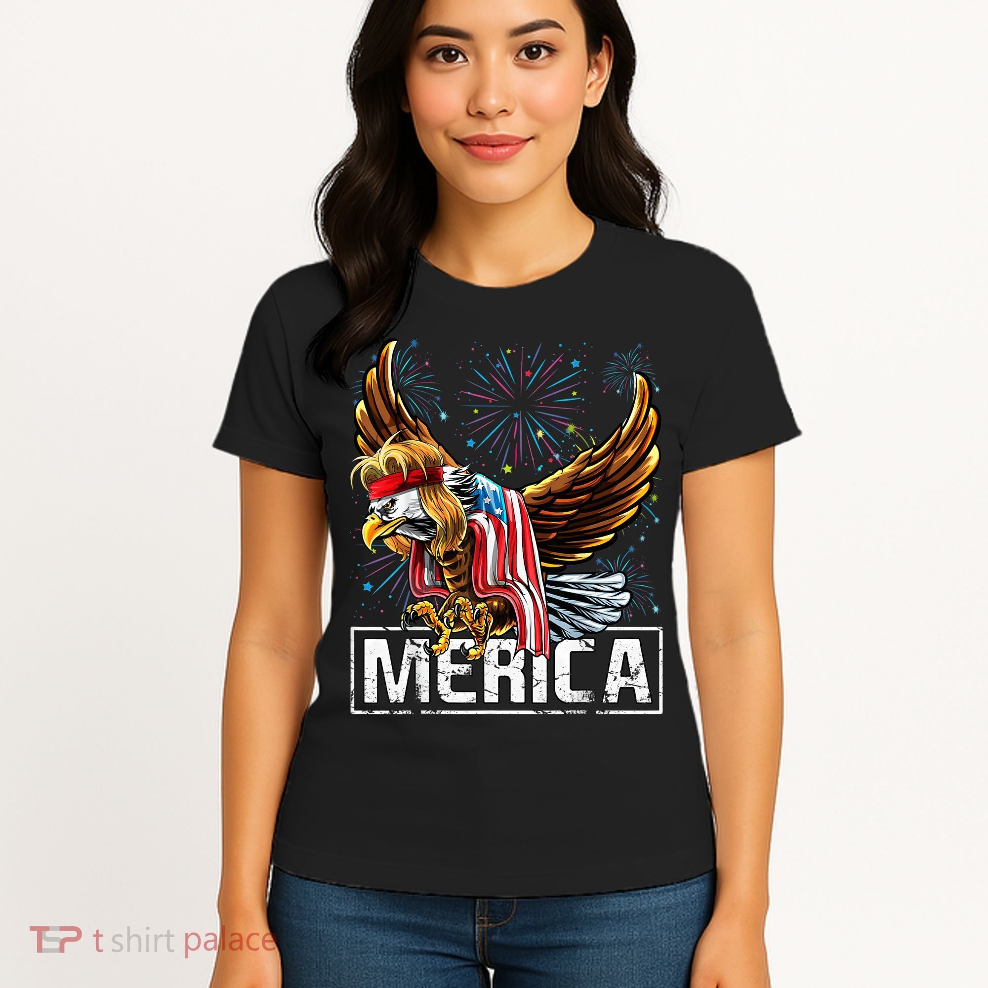 Merica Bald Eagle Mullet 4th of July American Flag Patriotic Women's T-Shirt