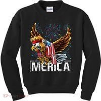 Merica Bald Eagle Mullet 4th of July American Flag Patriotic Kids Sweatshirt thumb 0