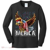 Merica Bald Eagle Mullet 4th of July American Flag Patriotic Kids Long Sleeve Shirt thumb 0