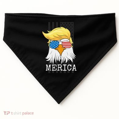 Merica Bald Eagle Trump American Flag Funny Gift USA-Made Doggie Bandana