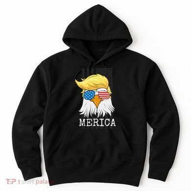 Merica Bald Eagle Trump American Flag Funny Gift Hoodie