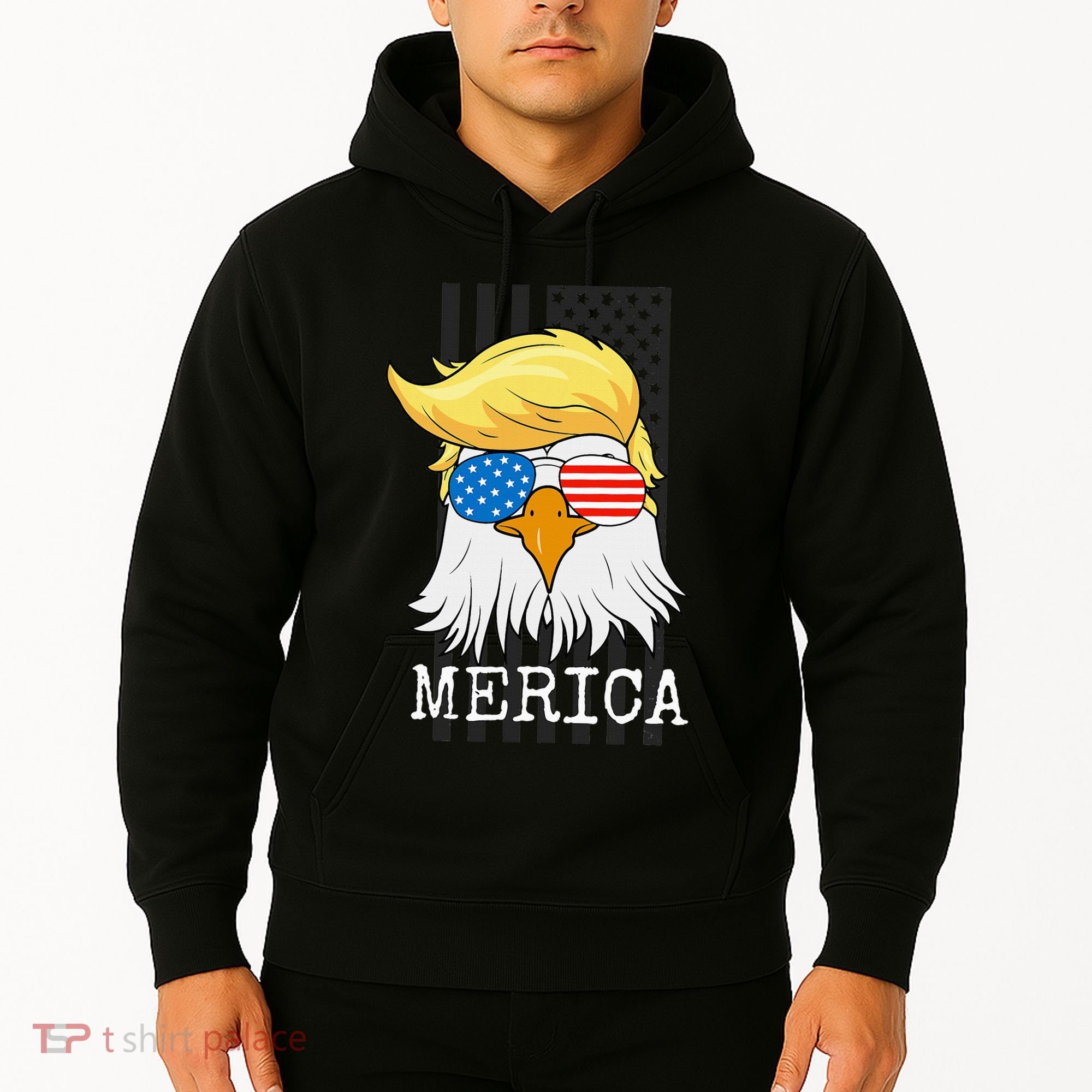 Merica Bald Eagle Trump American Flag Funny Gift Hoodie