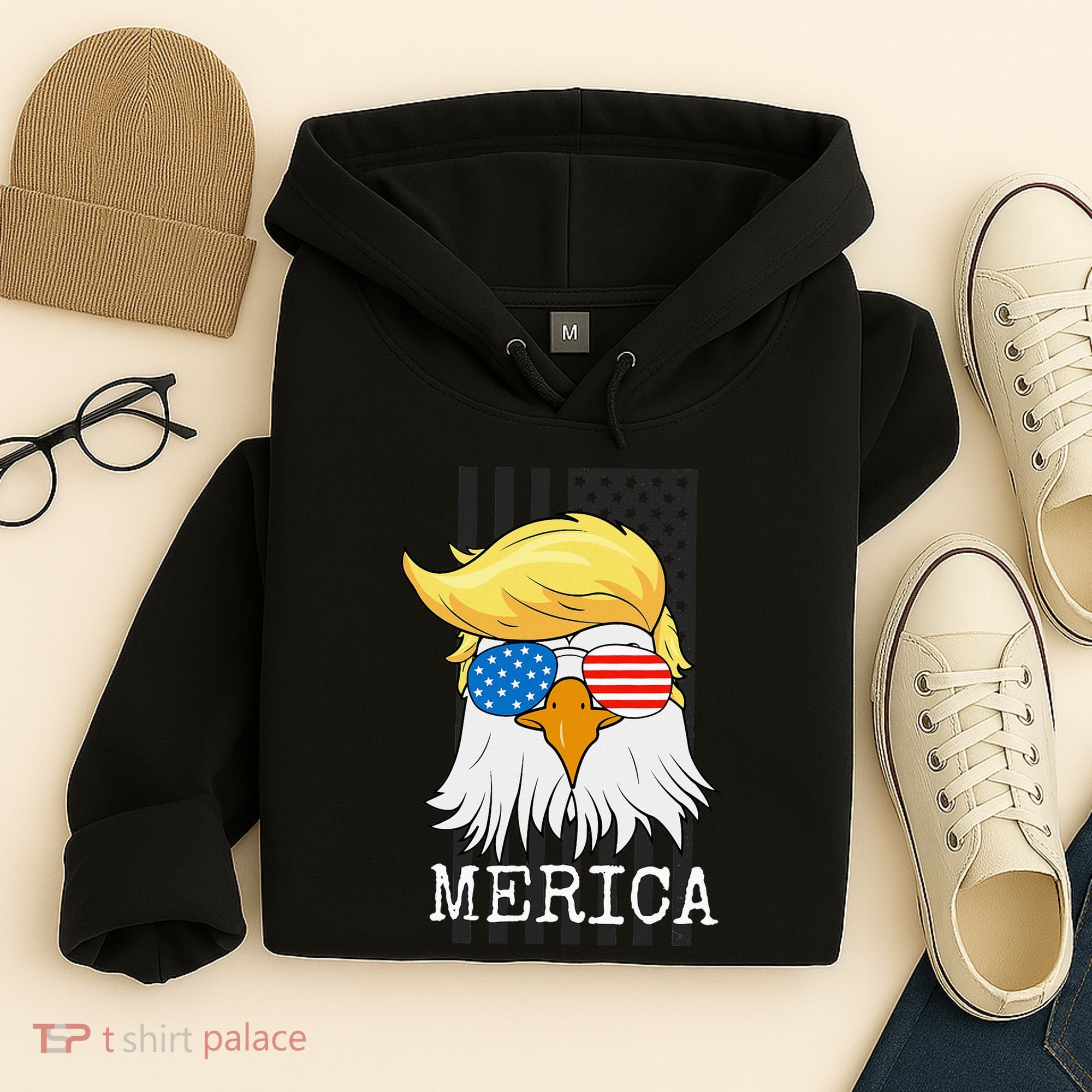 Merica Bald Eagle Trump American Flag Funny Gift Hoodie