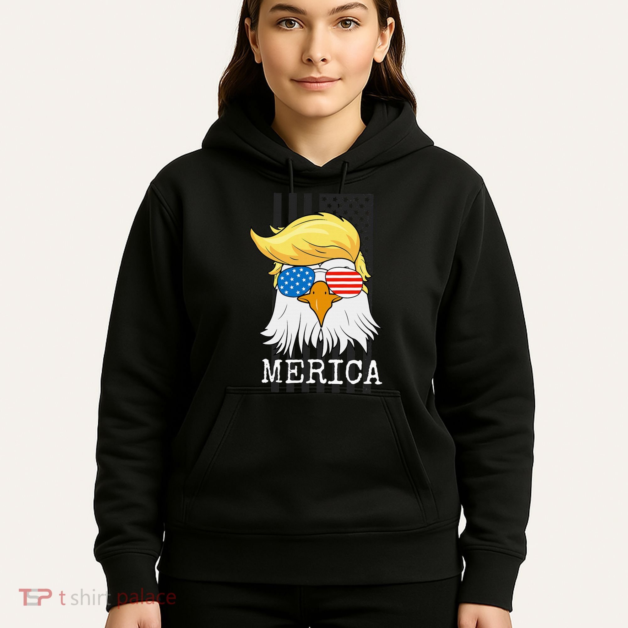 Merica Bald Eagle Trump American Flag Funny Gift Hoodie