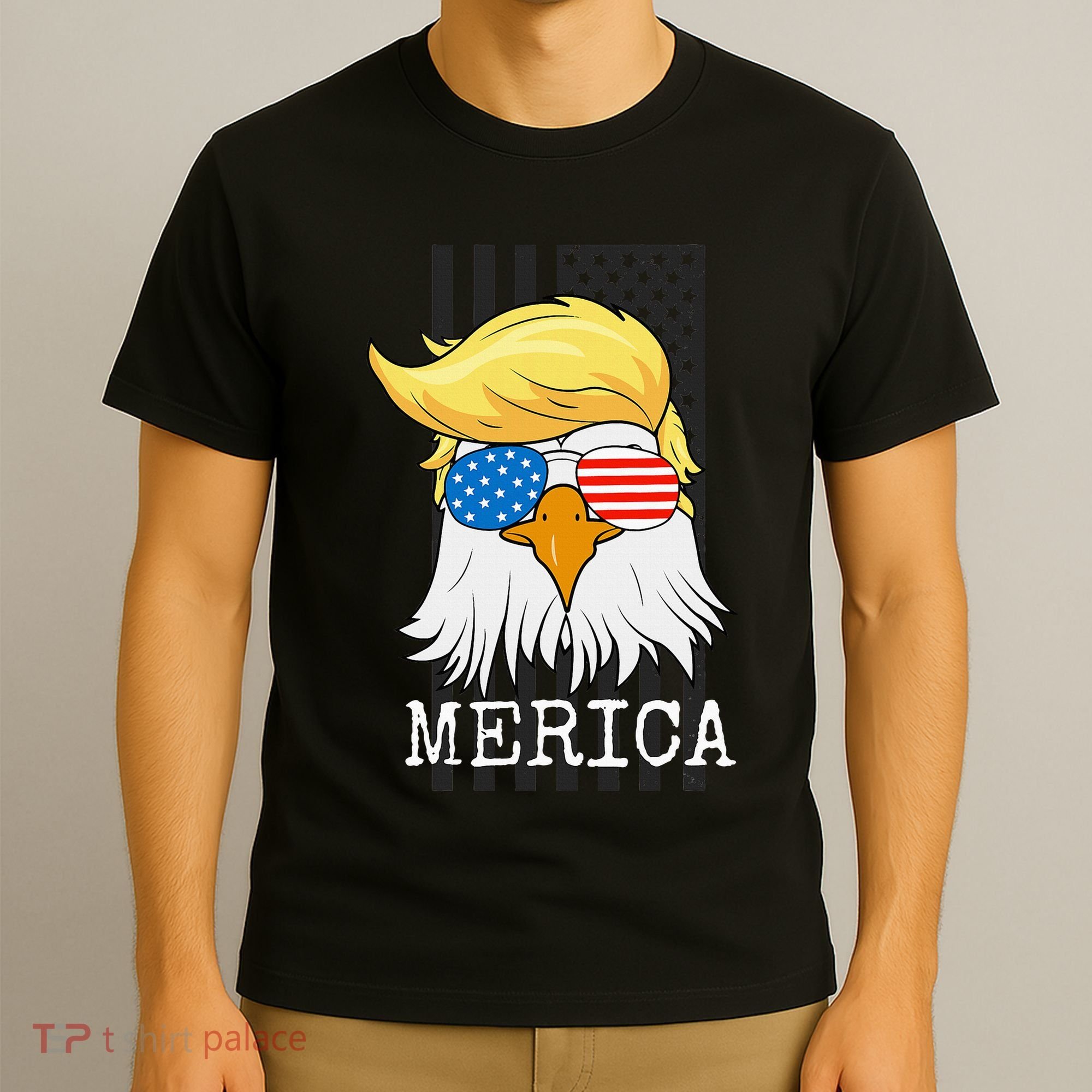 Merica Bald Eagle Trump American Flag Funny Gift T-Shirt