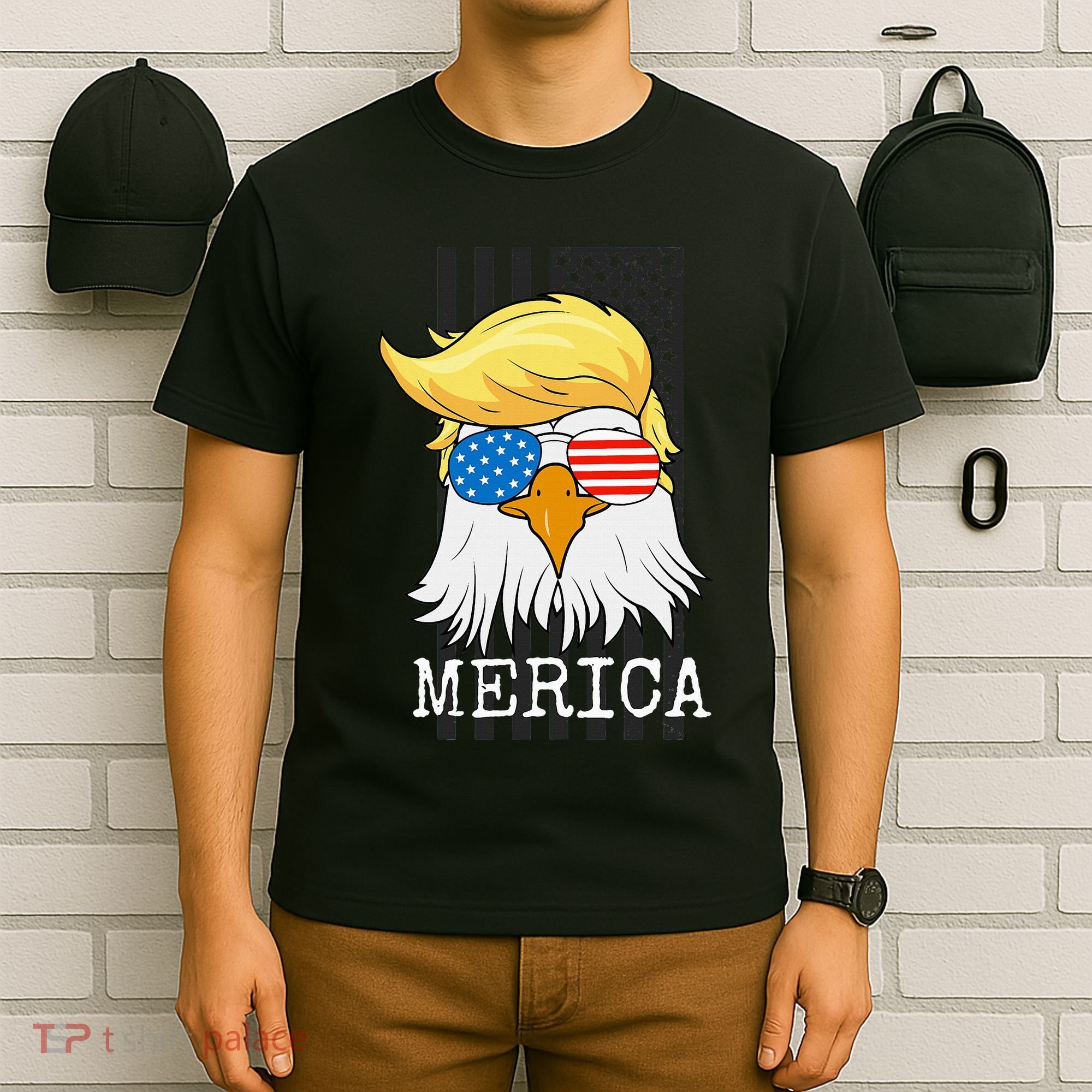 Merica Bald Eagle Trump American Flag Funny Gift T-Shirt