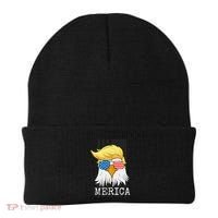 Merica Bald Eagle Trump American Flag Funny Gift Beanie thumb 0