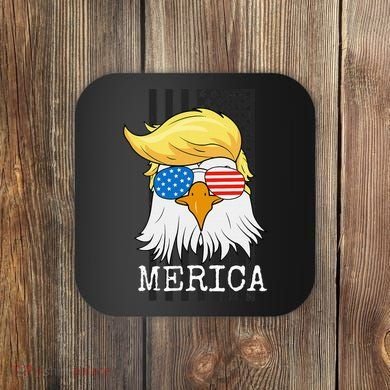 Merica Bald Eagle Trump American Flag Funny Gift Coaster