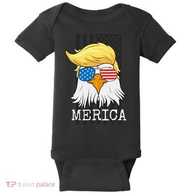Merica Bald Eagle Trump American Flag Funny Gift Baby Bodysuit