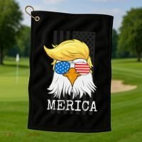 Merica Bald Eagle Trump American Flag Funny Gift Golf Towel thumb 1