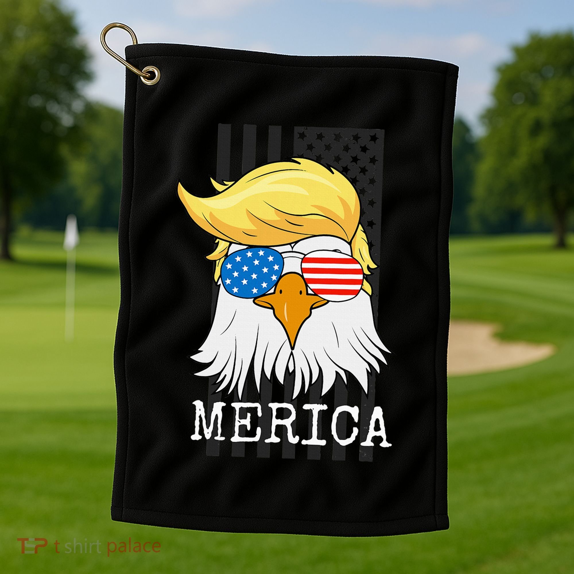 Merica Bald Eagle Trump American Flag Funny Gift Golf Towel