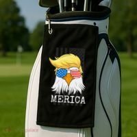 Merica Bald Eagle Trump American Flag Funny Gift Golf Towel thumb 2