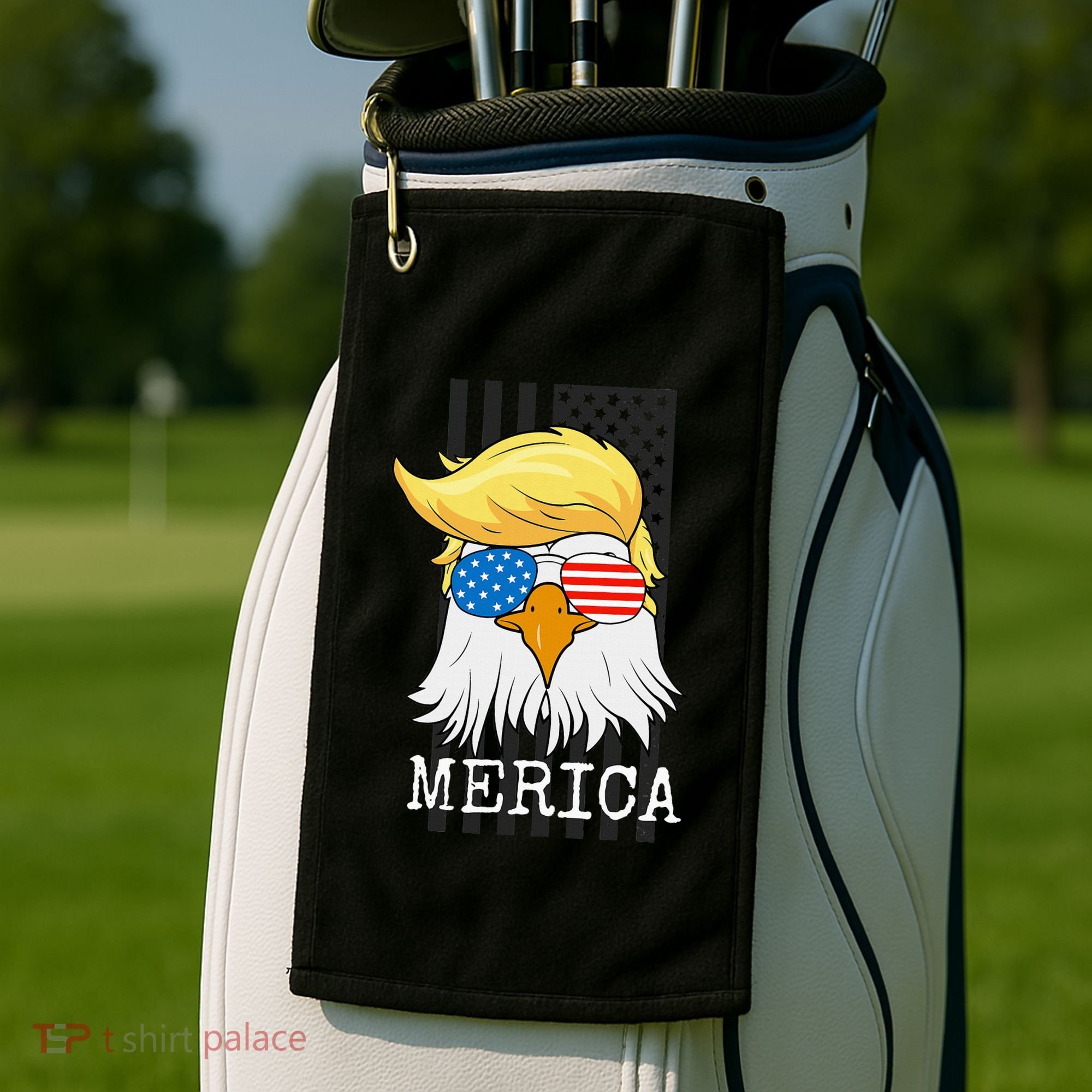 Merica Bald Eagle Trump American Flag Funny Gift Golf Towel