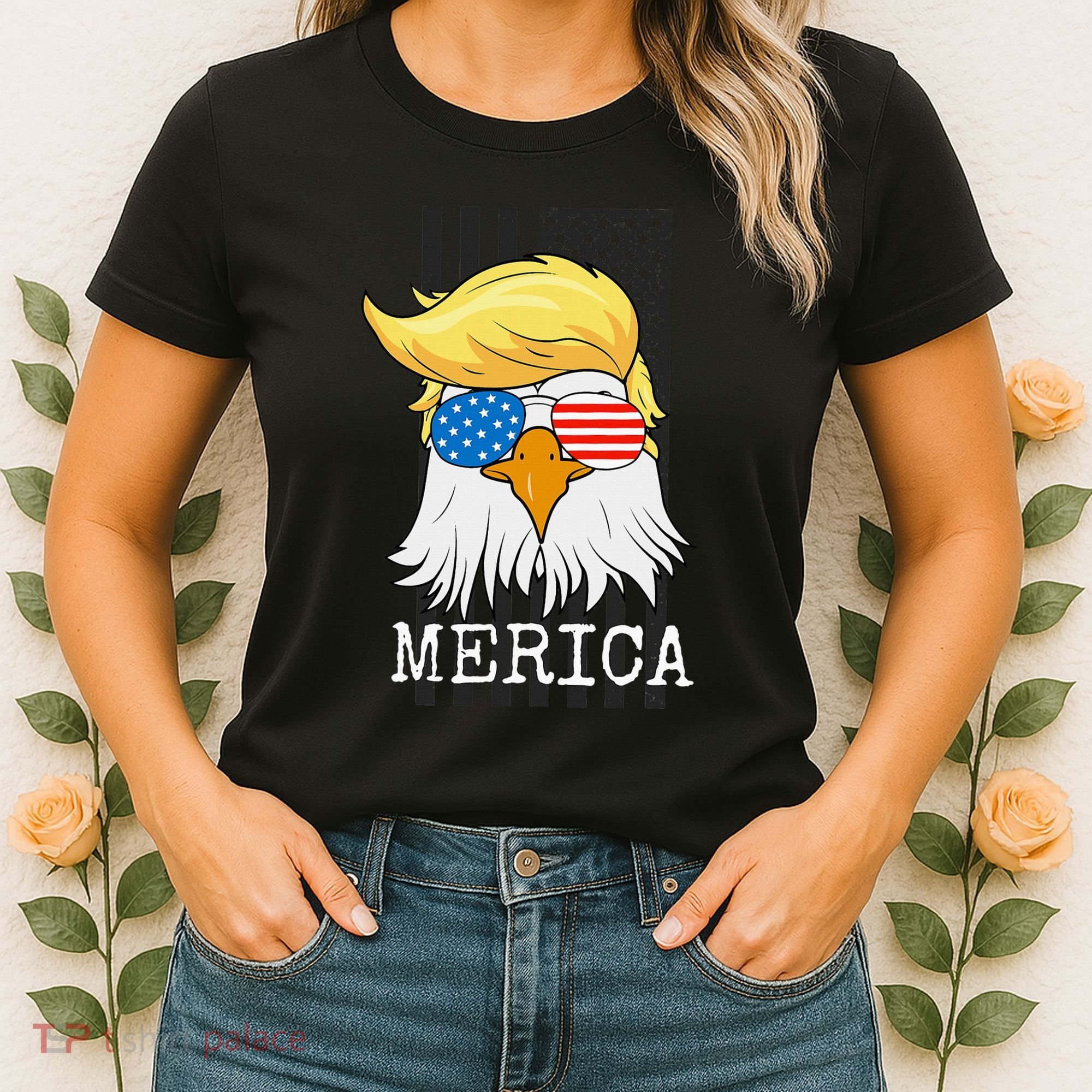 Merica Bald Eagle Trump American Flag Funny Gift Women's T-Shirt