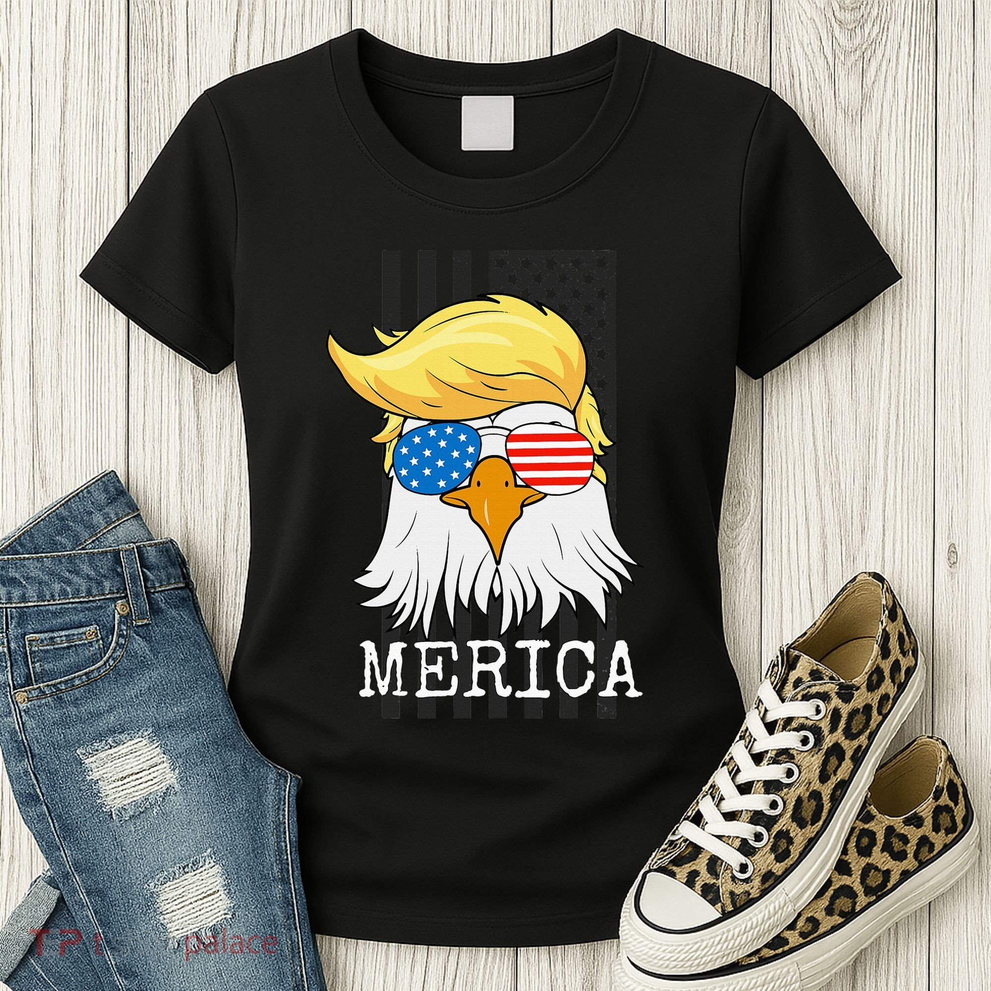 Merica Bald Eagle Trump American Flag Funny Gift Women's T-Shirt