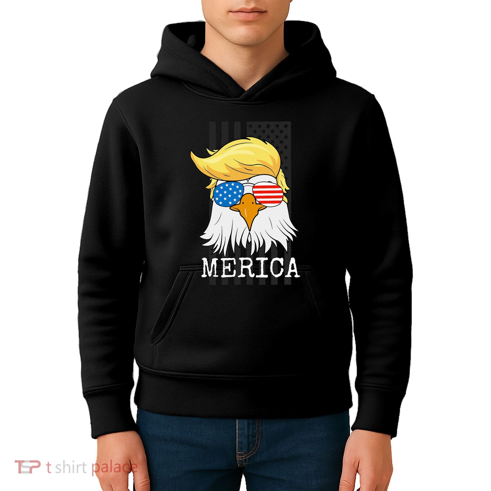 Merica Bald Eagle Trump American Flag Funny Gift Kids Hoodie