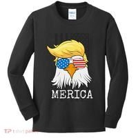 Merica Bald Eagle Trump American Flag Funny Gift Kids Long Sleeve Shirt thumb 0