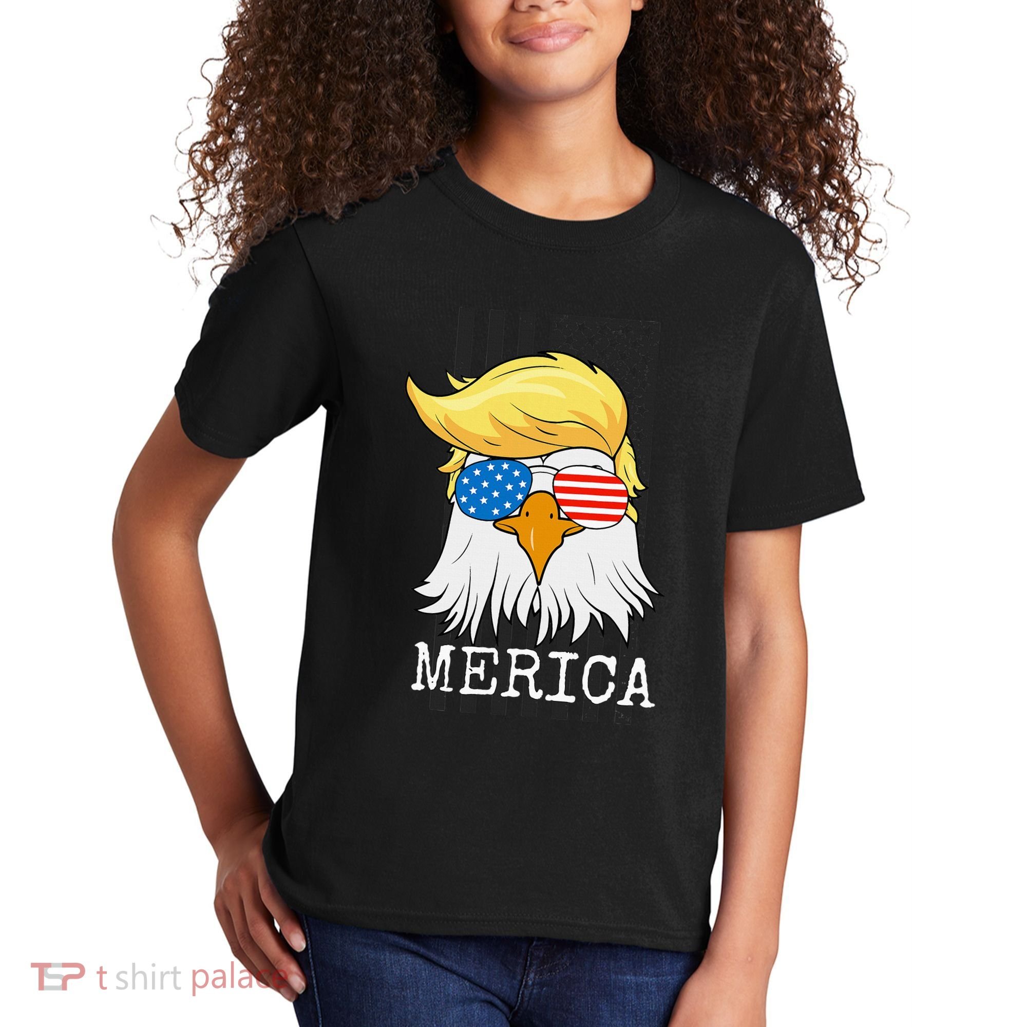 Merica Bald Eagle Trump American Flag Funny Gift Kids T-Shirt