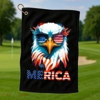 Merica Bald Eagle USA Eagle 4th Of July Patriotic Funny Golf Towel thumb 1