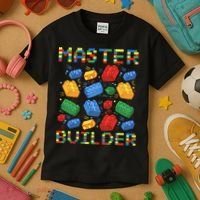 Master Builder Funny Building Blocks For Boys Kids T-Shirt thumb 3