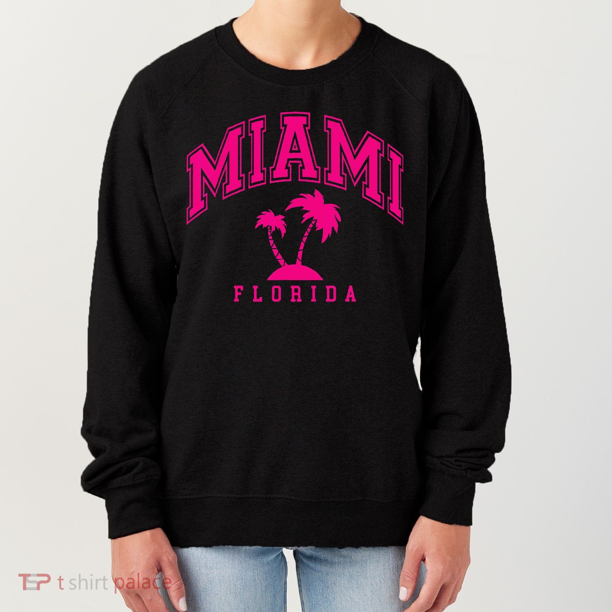 Miami Beach Florida Palms Palm Trees Preppy Varsity Pink Women's Sweatshirt