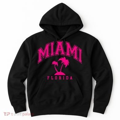 Miami Beach Florida Palms Palm Trees Preppy Varsity Pink Hoodie