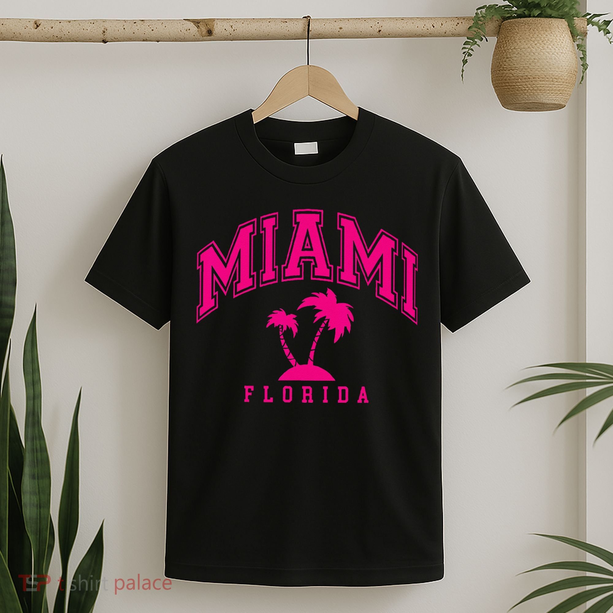 Miami Beach Florida Palms Palm Trees Preppy Varsity Pink T-Shirt