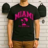 Miami Beach Florida Palms Palm Trees Preppy Varsity Pink T-Shirt thumb 6