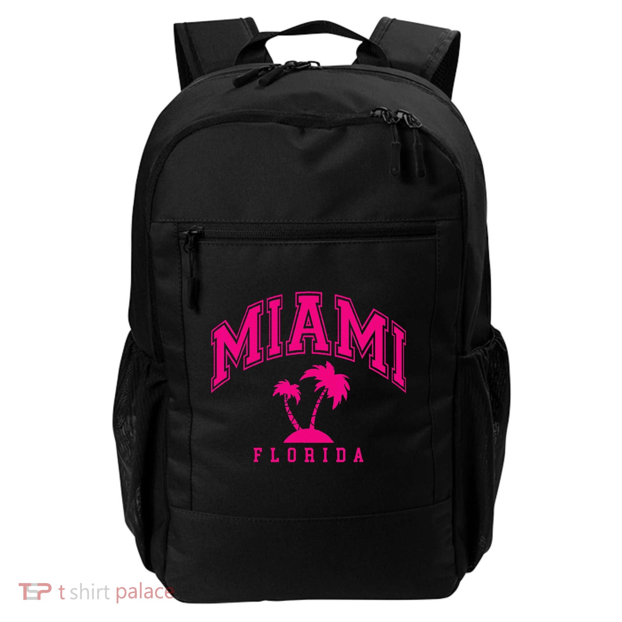 Miami Beach Florida Palms Palm Trees Preppy Varsity Pink Backpack