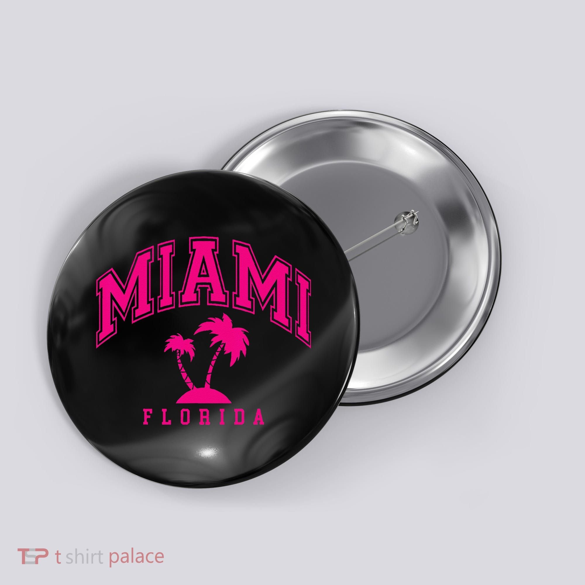 Miami Beach Florida Palms Palm Trees Preppy Varsity Pink Button