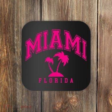 Miami Beach Florida Palms Palm Trees Preppy Varsity Pink Coaster
