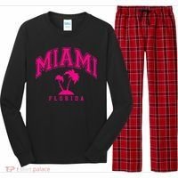 Miami Beach Florida Palms Palm Trees Preppy Varsity Pink Long Sleeve Pajama Set thumb 0