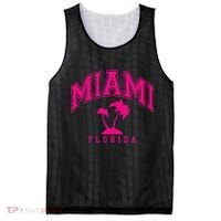 Miami Beach Florida Palms Palm Trees Preppy Varsity Pink Mesh Reversible Basketball Jersey Tank thumb 0