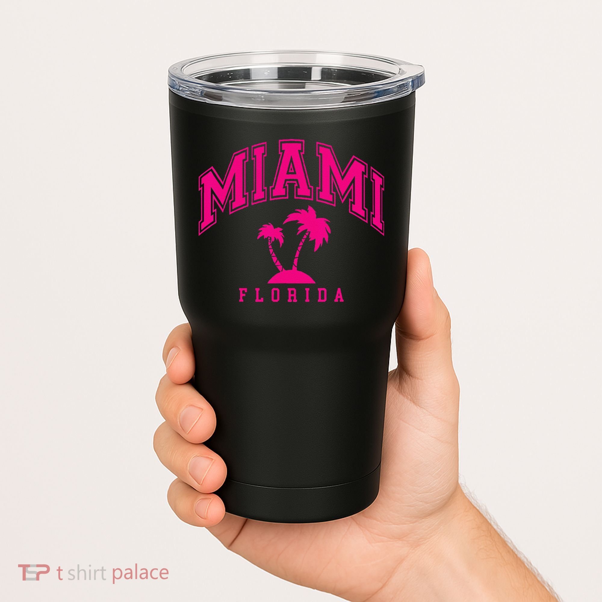 Miami Beach Florida Palms Palm Trees Preppy Varsity Pink Tumbler