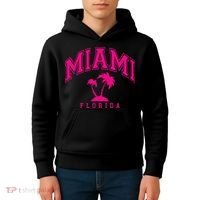 Miami Beach Florida Palms Palm Trees Preppy Varsity Pink Kids Hoodie thumb 4