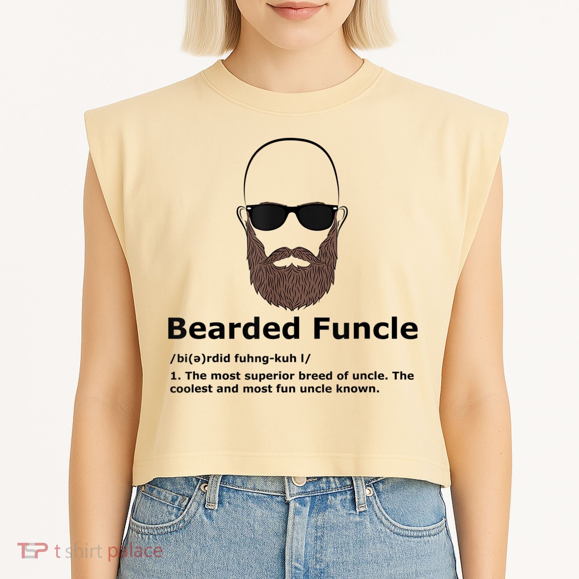 Mens Bearded Funcle Funny Bald Uncle Definition Garment-Dyed Women's Muscle Tee