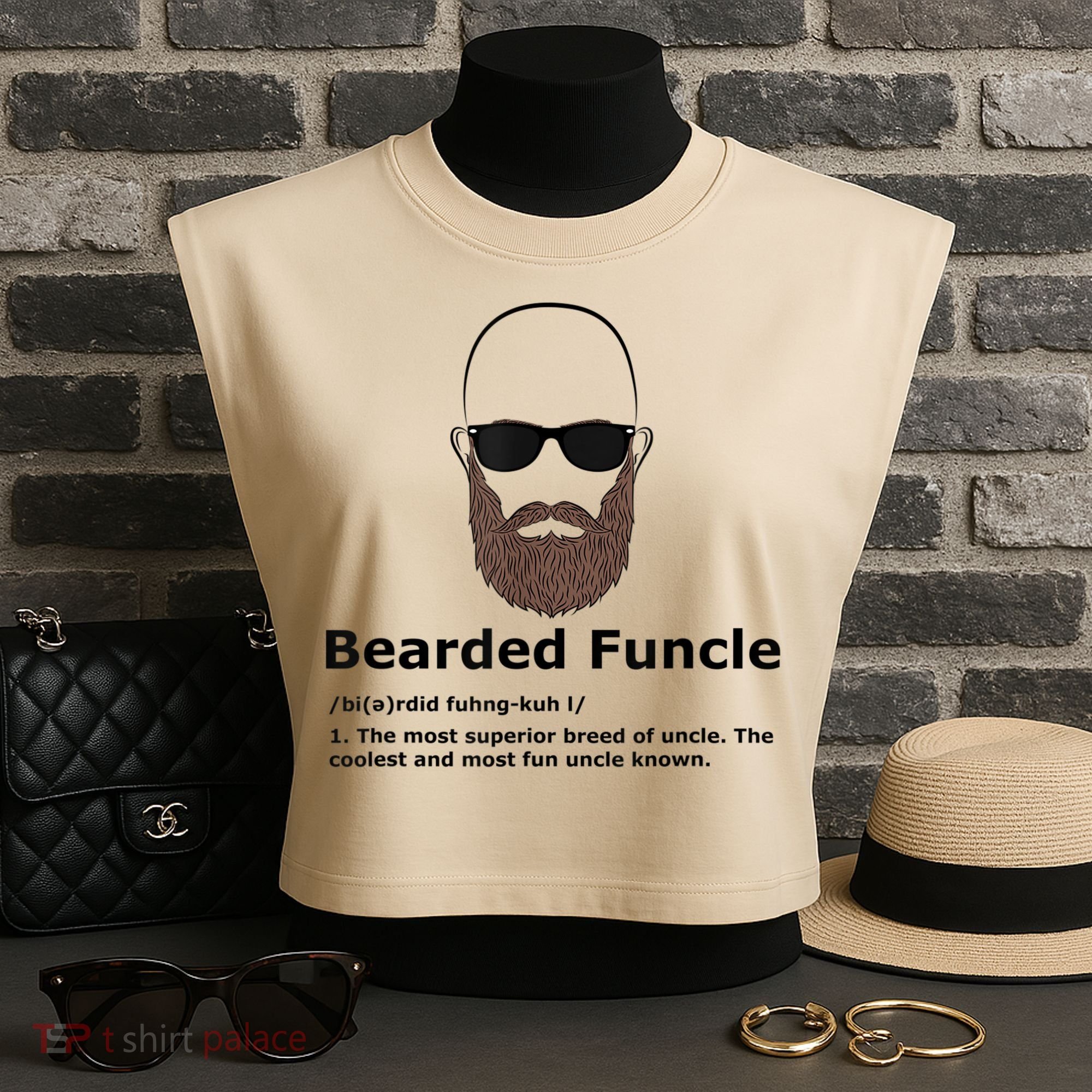 Mens Bearded Funcle Funny Bald Uncle Definition Garment-Dyed Women's Muscle Tee