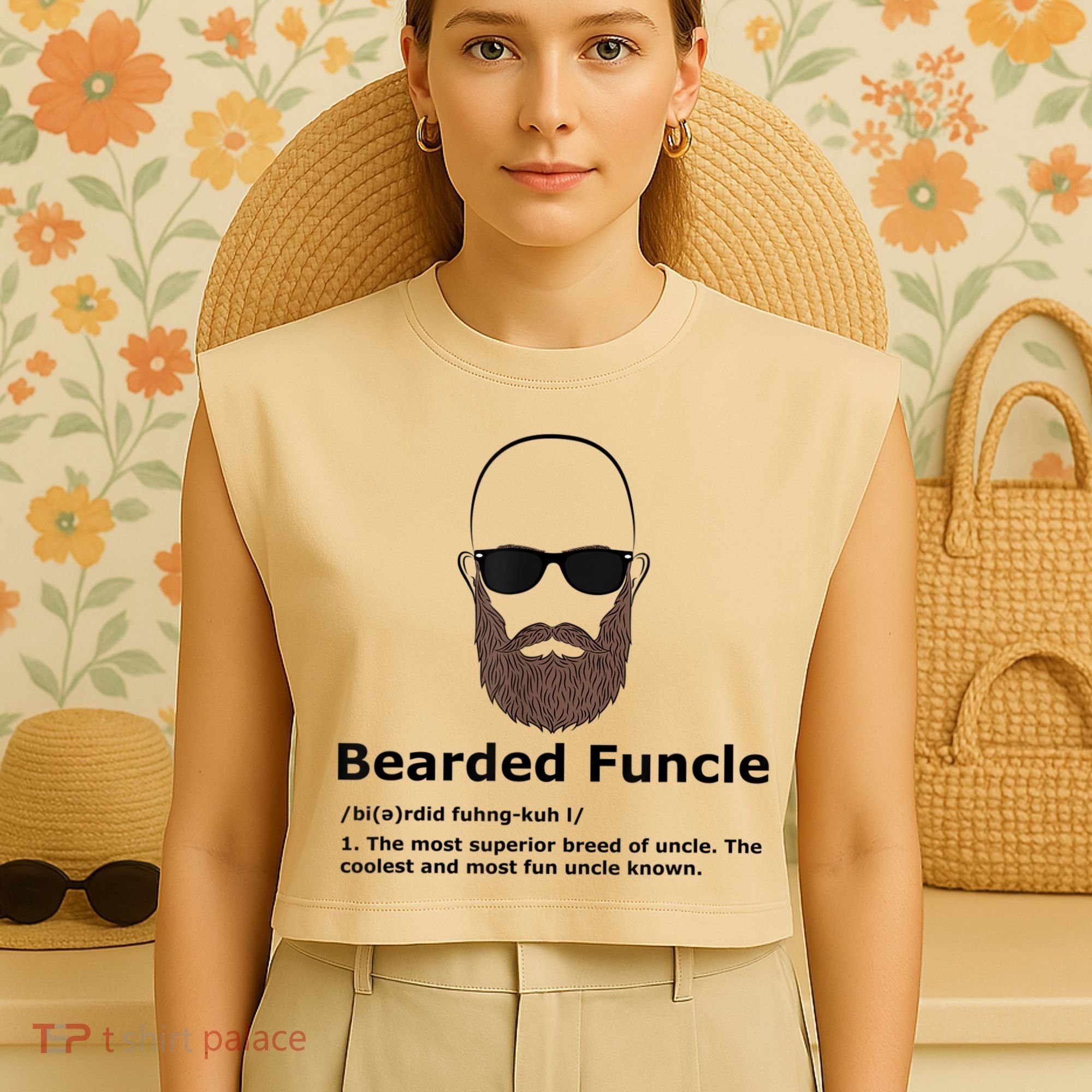 Mens Bearded Funcle Funny Bald Uncle Definition Garment-Dyed Women's Muscle Tee