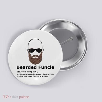 Mens Bearded Funcle Funny Bald Uncle Definition Button